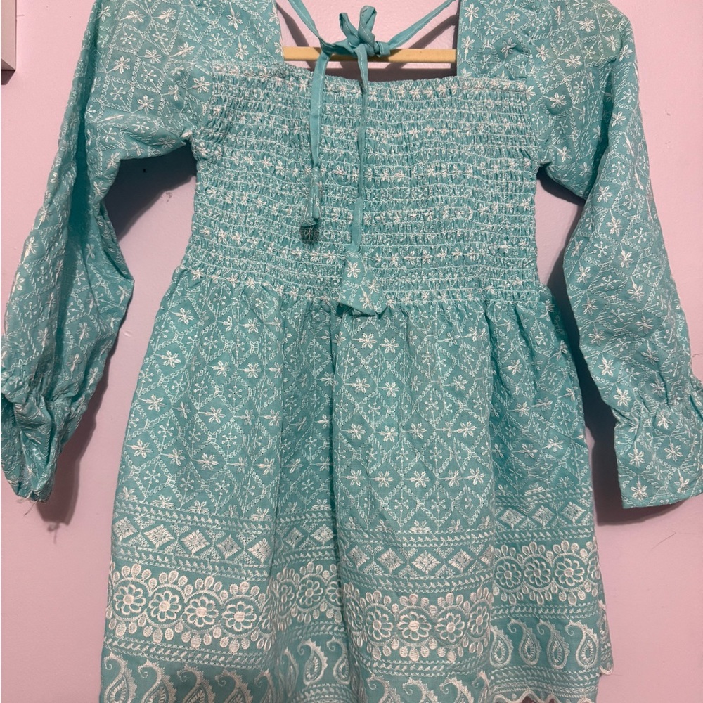 Turquoise Long Sleeve Dress/top with Pattern - Picture 5 of 6